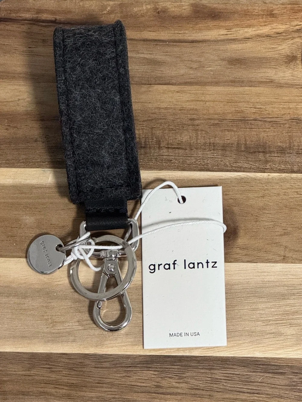 Graf Lantz Merino Wool Felt Loop Key Fob Charcoal Black NWT